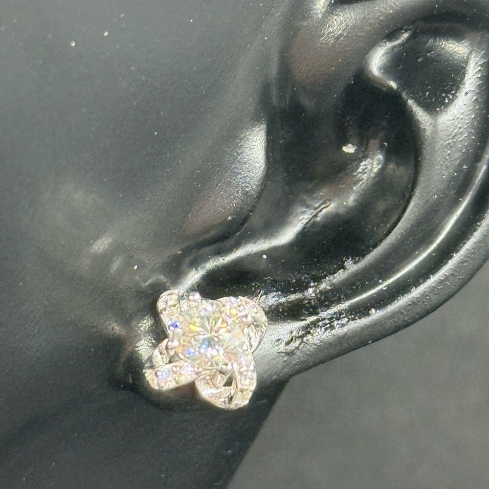 Elegant Silver Stud Moissanite Earrings - Picture 9 of 10
